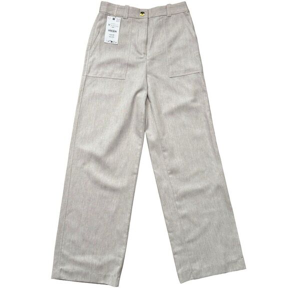 NWT Zara Women’s Straight Leg Pants Light Beige Workwear Style Size M 28 - Picture 1 of 9